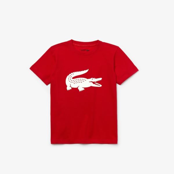 Lacoste SPORT Tennis Technical Jersey Oversized Croc T-shirt - Tričko Dětské Červené / Bílé | CZ-7wN